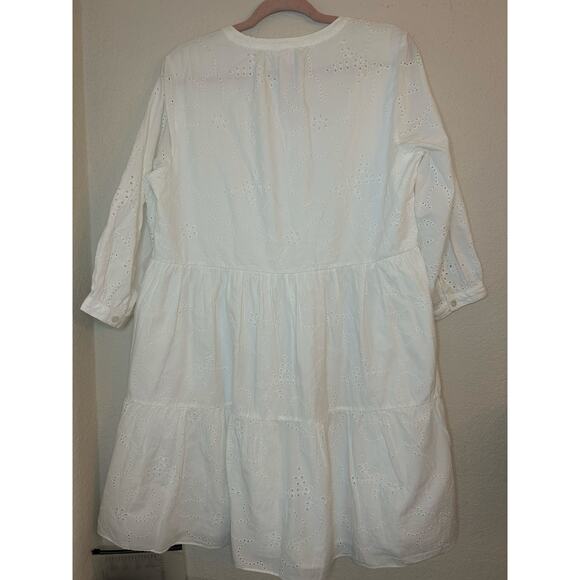 Caslon Eyelet Dress M Medium Long Sleeve Tiered Cotton White Nordstrom Boho Chic - Picture 8 of 10